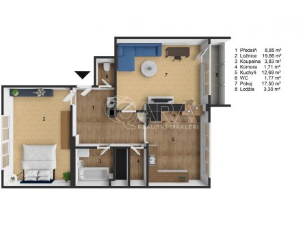 Pronájem bytu, 2+1, 69 m²