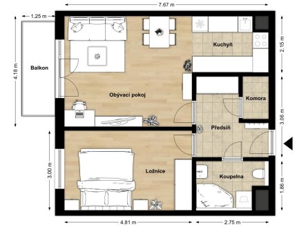 Pronájem bytu, 2+kk, 53 m²