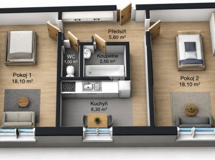 Prodej bytu, 2+1, 54 m²