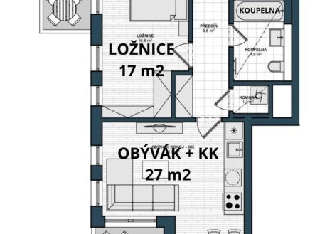 Pronájem bytu, 2+kk, 57 m²