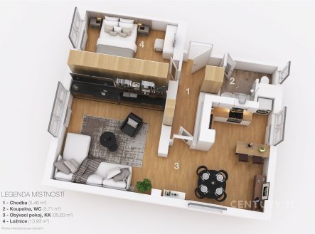 Pronájem bytu, 2+kk, 66 m²