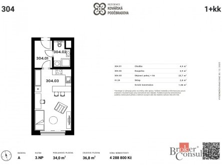 Prodej bytu, 1+kk, 36,8 m²