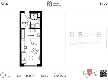 Prodej bytu, 1+kk, 36,8 m²