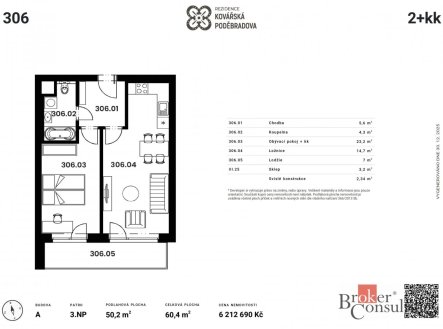 Prodej bytu, 2+kk, 50 m²