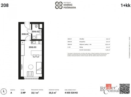 Prodej bytu, 1+kk, 35,5 m²