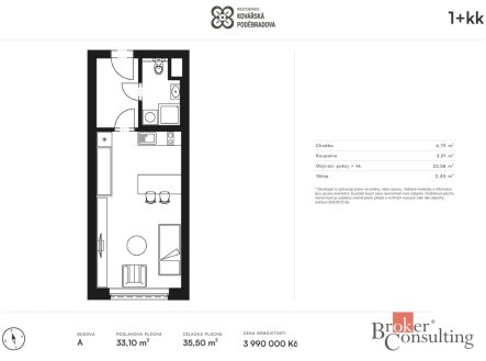 Prodej bytu, 1+kk, 35,5 m²