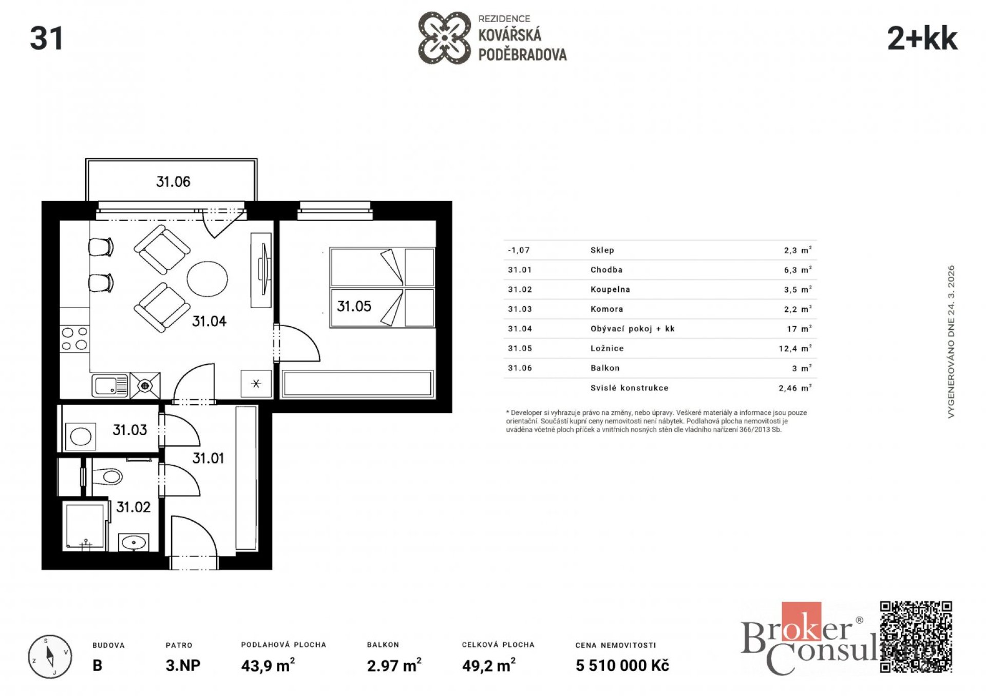 Prodej, byty/2+kk, 49.2 m2, Poděbradova 2842/1, Jižní Předměstí, 30100 Plzeň 3 [ID 83831]