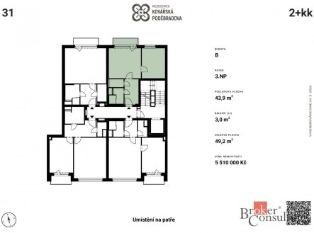 Prodej bytu, 2+kk, 49,2 m²