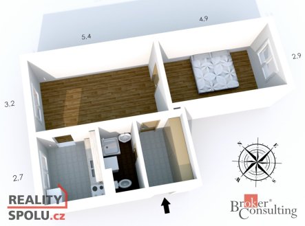 Pronájem bytu, 2+1, 49 m²