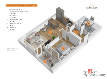 Pronájem bytu, 2+kk, 51,7 m²