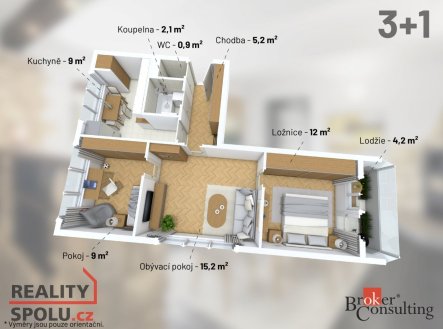 Pronájem bytu, 3+1, 74 m²