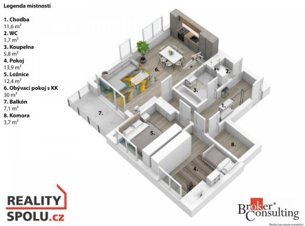 Pronájem bytu, 3+kk, 86,5 m²