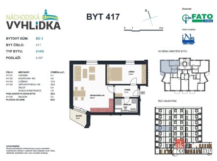Pronájem bytu, 2+kk, 58,5 m²