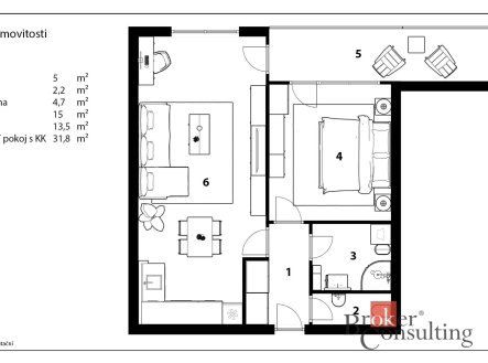 Pronájem bytu, 2+kk, 58,7 m²