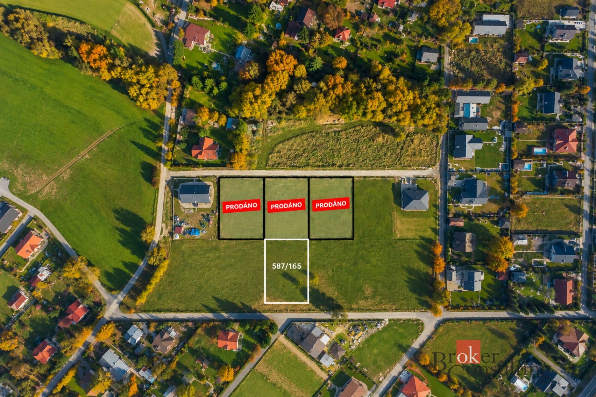 Prodej stavebního pozemku 1268 m2, Kunice -  Velké Popovice, P - V