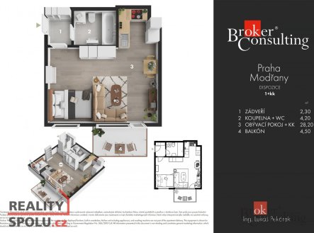 Pronájem bytu, 1+kk, 37,1 m²
