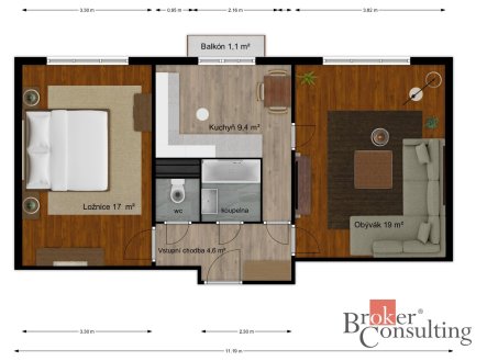 Prodej bytu, 2+1, 55 m²