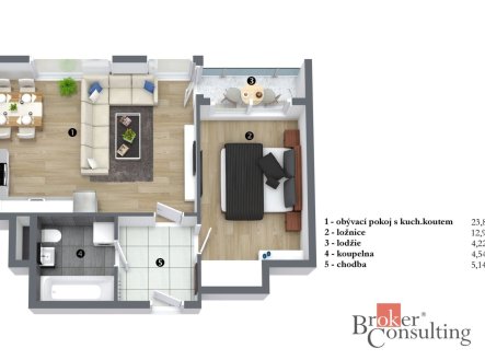 Pronájem bytu, 2+kk, 47 m²