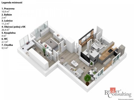 Pronájem bytu, 3+kk, 65 m²