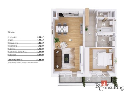 Pronájem bytu, 2+kk, 71 m²