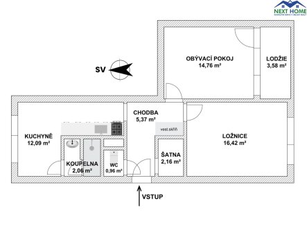 Pronájem bytu, 2+1, 64 m²