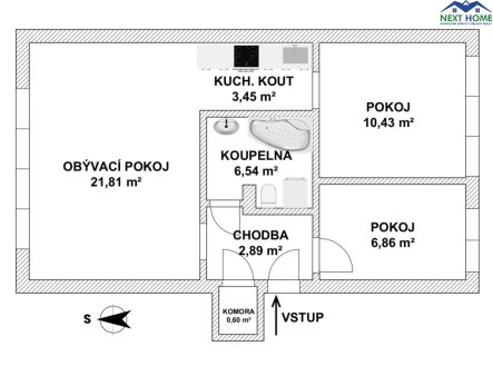 Pronájem bytu, 3+kk, 52 m²