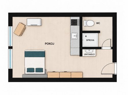 Pronájem bytu, 1+kk, 26 m²