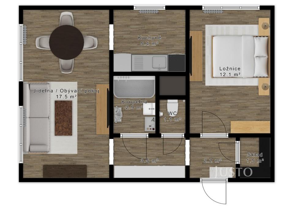 Prodej 2+1 46 m² + parkování