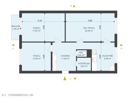 Pronájem bytu, 3+1, 80 m²