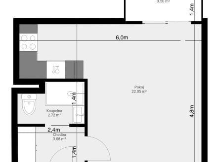 Pronájem bytu, 1+kk, 36 m²