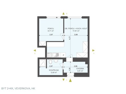 Pronájem bytu, 2+kk, 36 m²