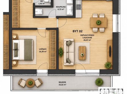 Prodej bytu, 2+kk, 54 m²