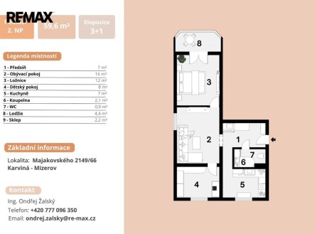 Prodej bytu, 3+1, 59 m²