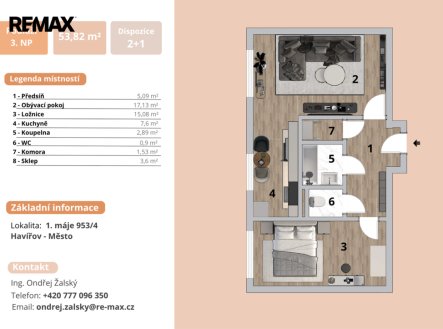 Prodej bytu, 2+1, 52 m²