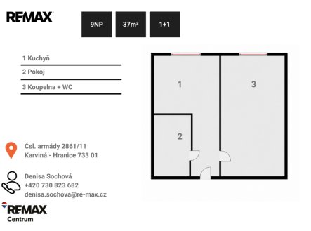 Pronájem bytu, 1+1, 37 m²