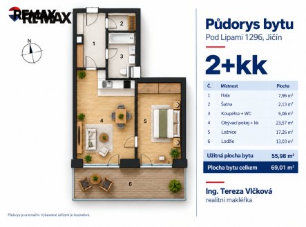 Pronájem bytu, 2+kk, 69 m²