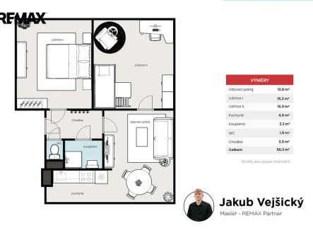 Pronájem bytu, 3+kk, 56 m²
