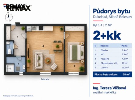 Pronájem bytu, 2+kk, 58 m²