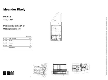 EBM-meander-kbely-4-1-5 | Prodej bytu, 1+kk, 34 m²