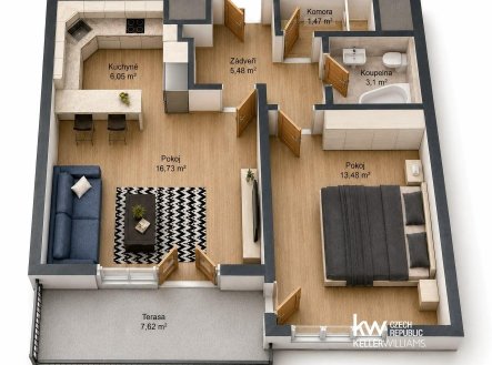 Pronájem bytu, 2+kk, 46 m²