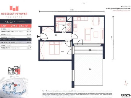 Pronájem bytu, 2+kk, 57 m²