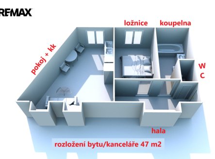 Pronájem bytu, 2+kk, 47 m²