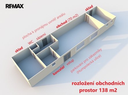 dispoziční rozložení (dnes) ... | Pronájem - obchodní prostor, 138 m²