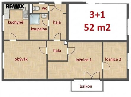 Pronájem bytu, 3+1, 55 m²