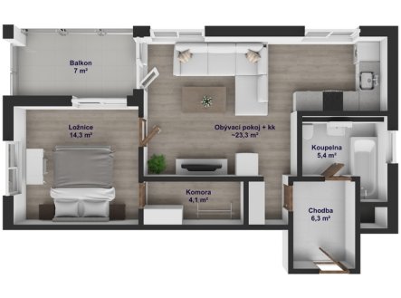 Pronájem bytu, 2+kk, 62 m²