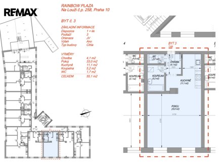 Pronájem bytu, 1+kk, 55 m²
