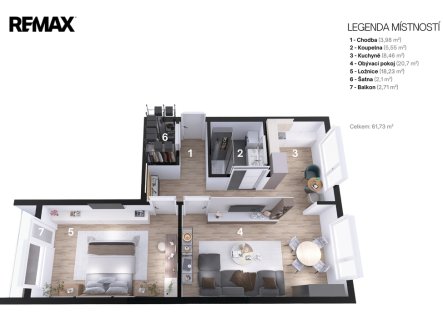 Pronájem bytu, 2+1, 63 m²