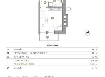 Prodej bytu, 1+kk, 28 m²