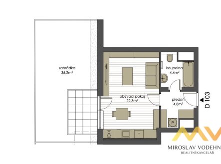 Pronájem bytu, 1+kk, 32 m²