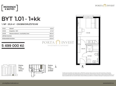 Prodej bytu, 1+kk, 28 m²
